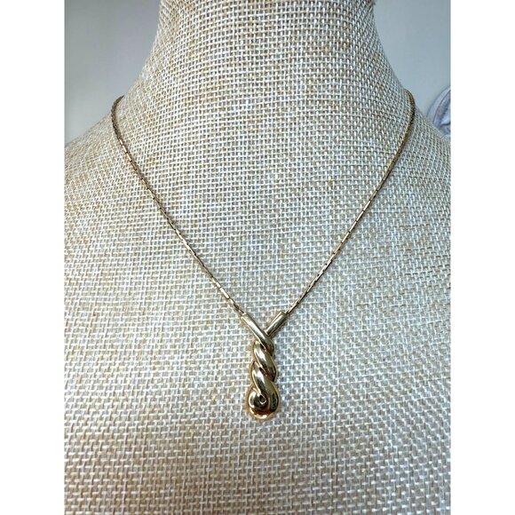 Monet Gold-Tone Twisted Knot Pendant Necklace With 16" Chain - Picture 1 of 7